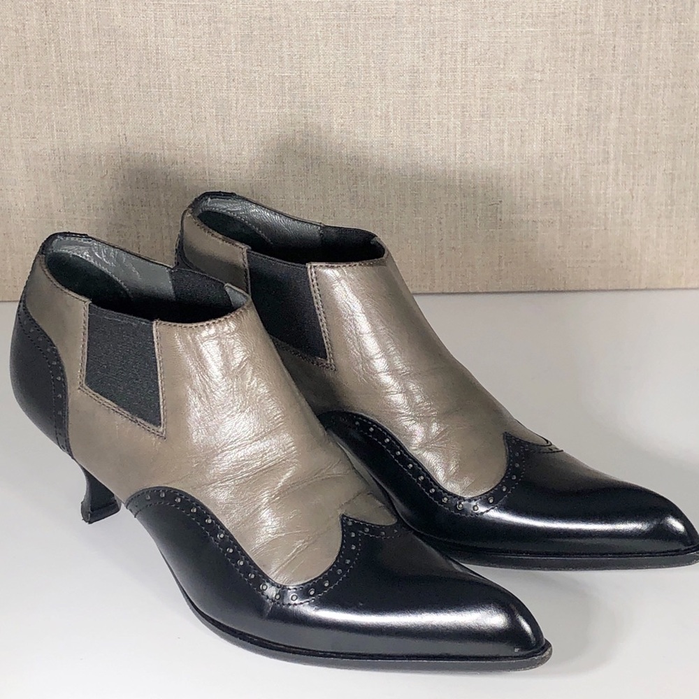 Miu Miu Spectator Taupe & Black Spectator Booties - image 1